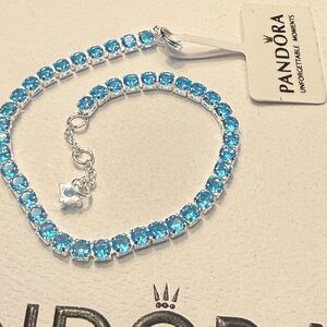 Authentic Pandora, SIZE 20CM, Turquoise Blue Crystal Silver Tennis Bracelet